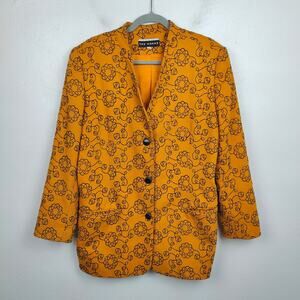 Vintage 90s The Works Saks Fifth Avenue Coat Womens 14 Orange Yellow Embroidered